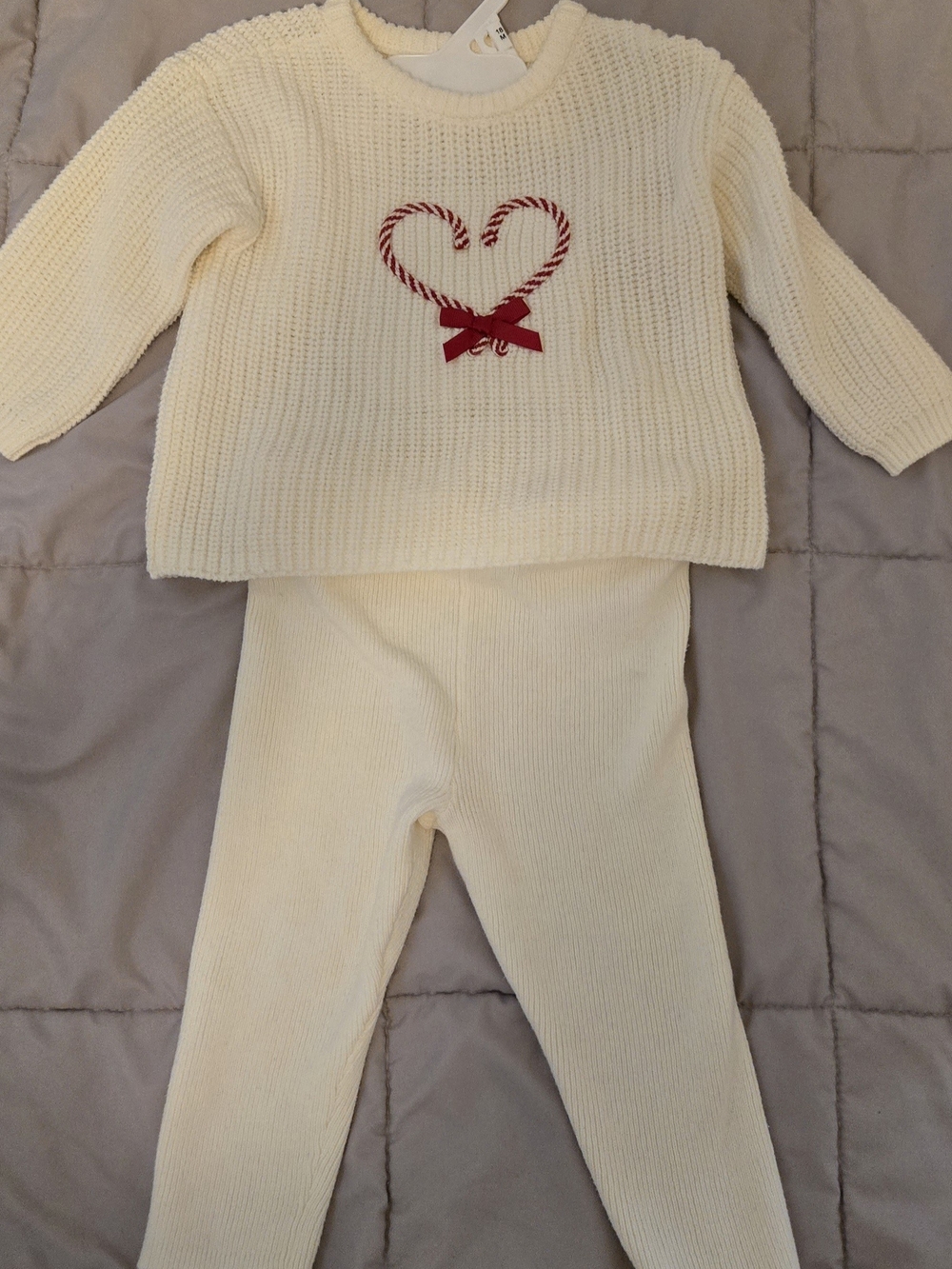 cloud island Cream Knit Sweater & Legging Set with Red Candy Heart
